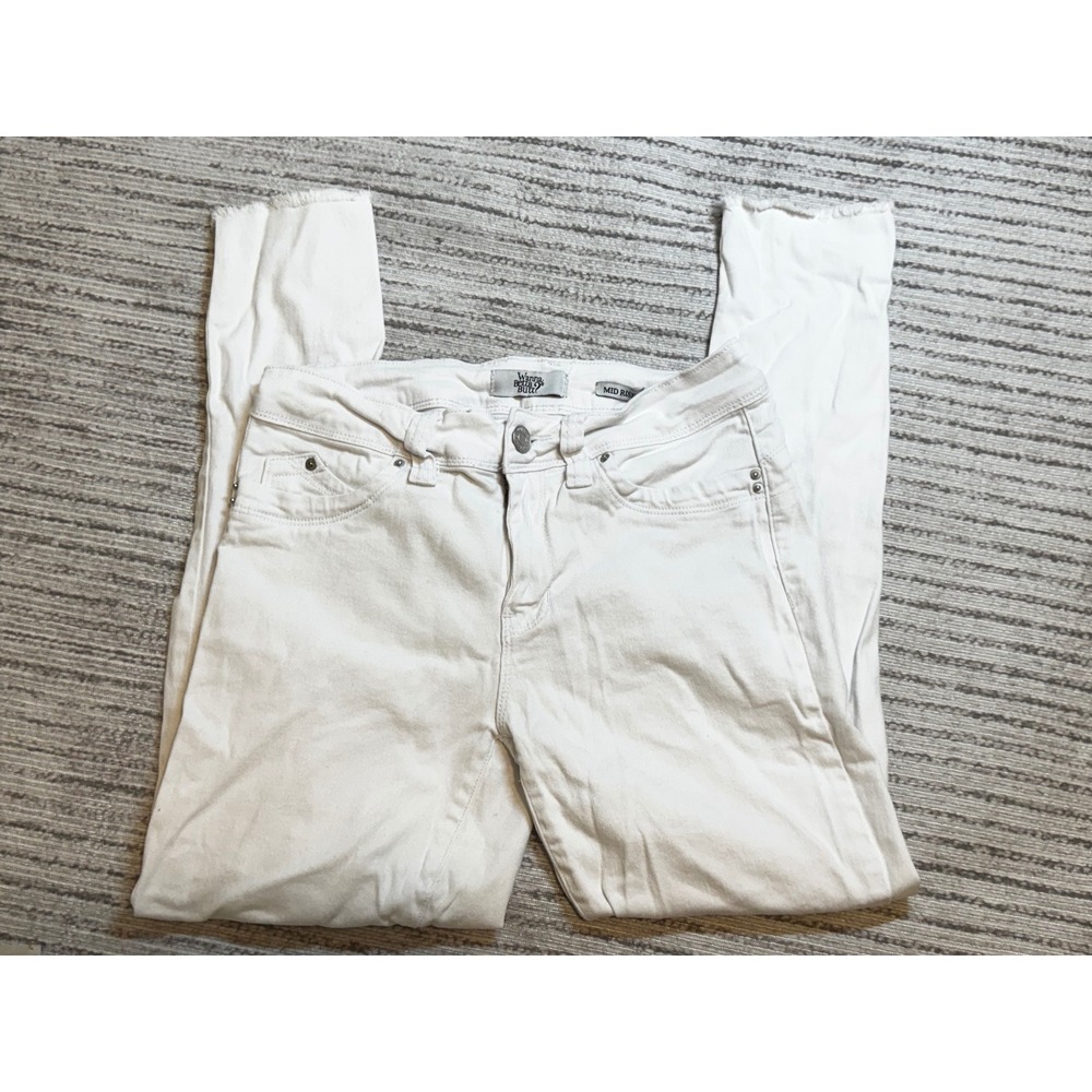 YMI WannaBettaButt White Distressed Skinny Jeans Mid Rise Frayed Hem Size 5/27